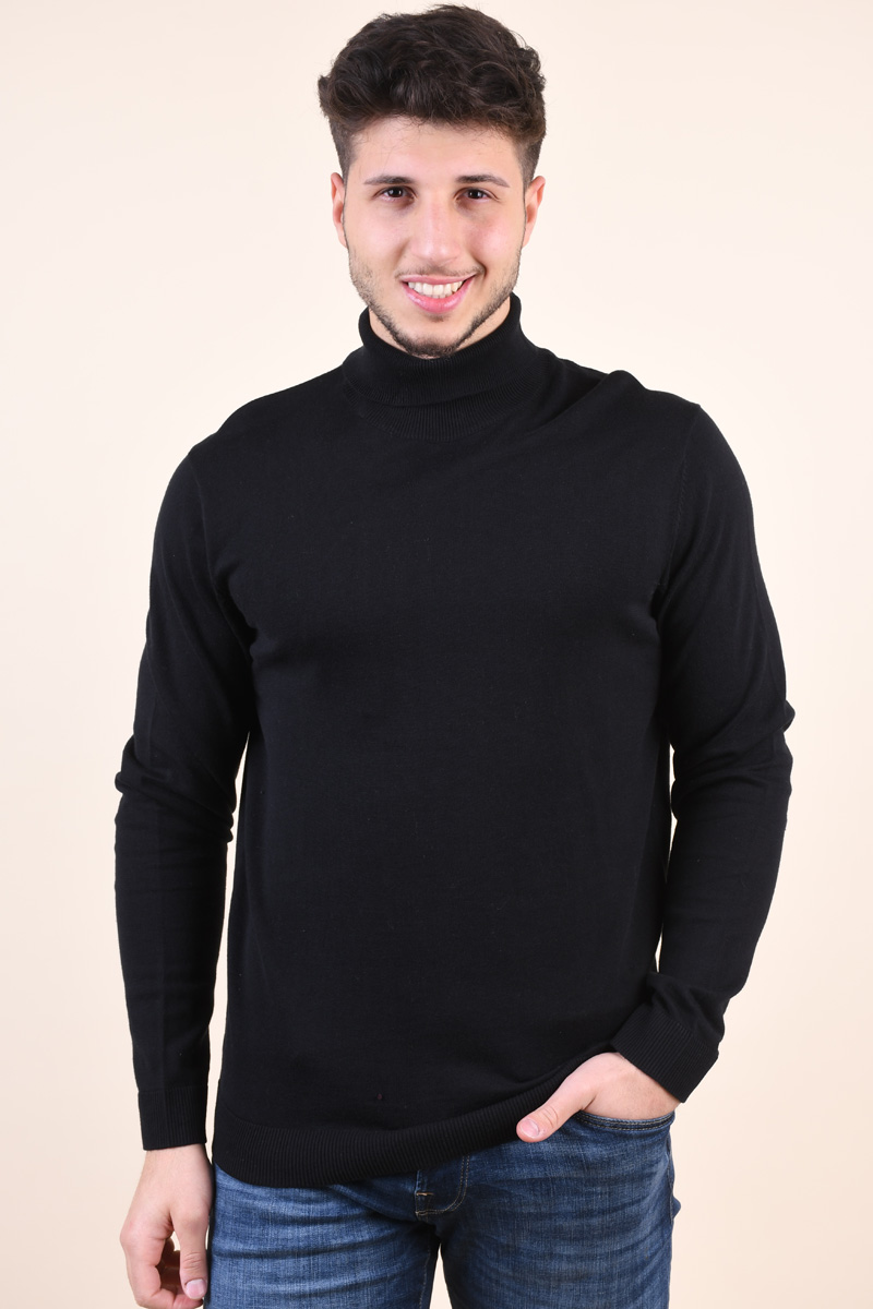 Pulover Barbati Selected Tower Cot/Silk Roll Neck Black